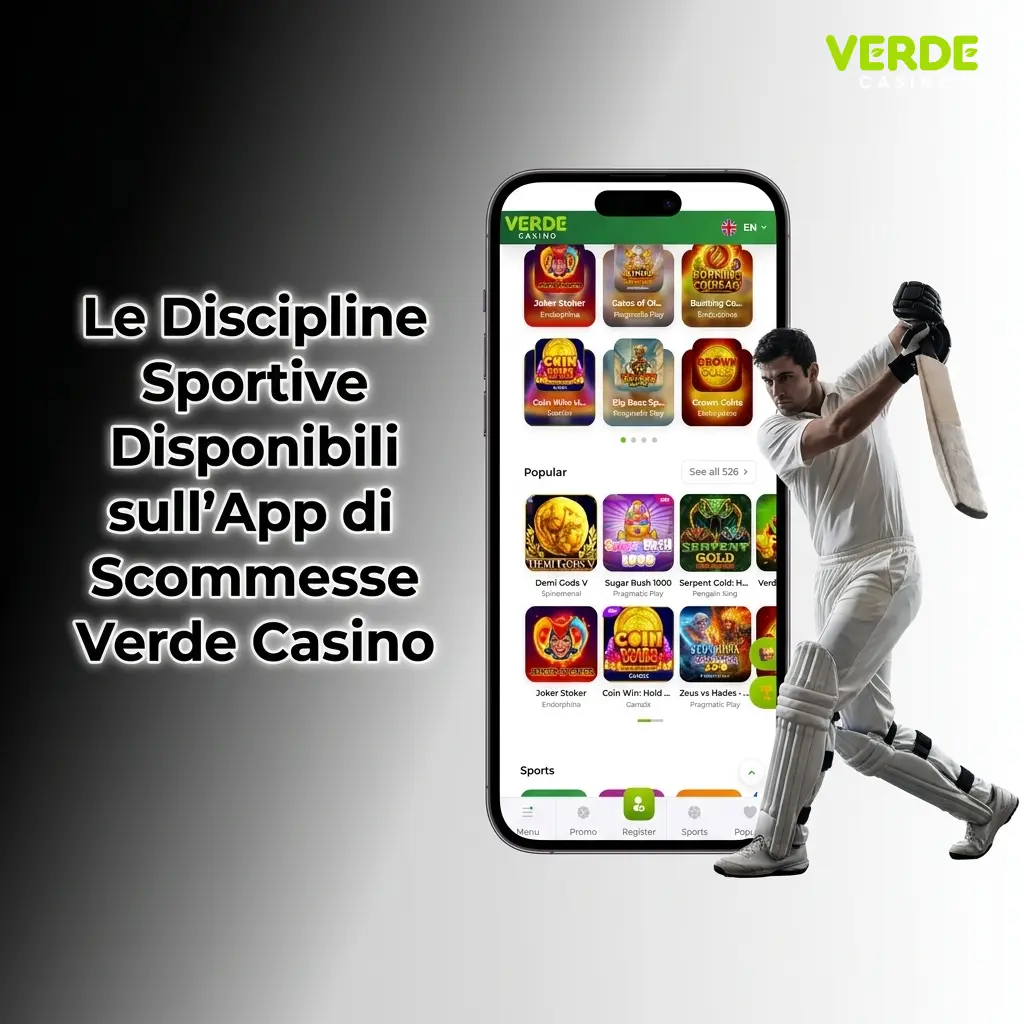App Verde Casino con discipline sportive: calcio, basket, tennis, eSport e altri sport disponibili live e pre-partita