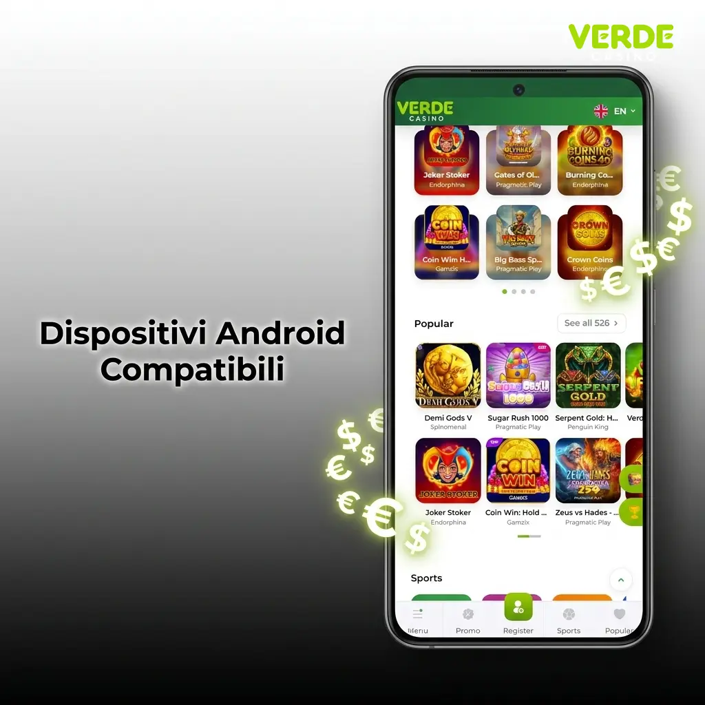 Dispositivi Android compatibili con Verde Casino: Samsung, Xiaomi, OPPO, Huawei, Google Pixel e altri
