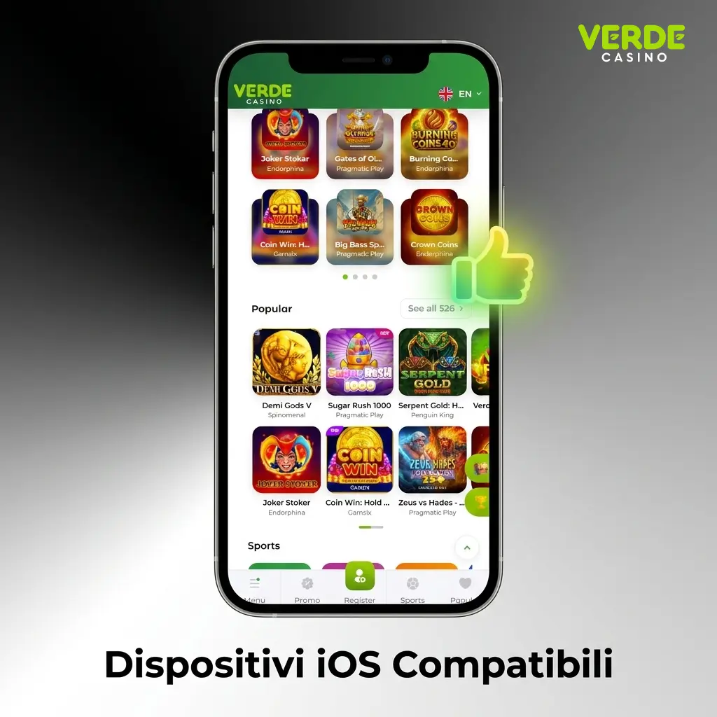 Dispositivi iOS compatibili con l'app Verde Casino: iPhone X-15 e iPad supportati con iOS 12.0 o versioni successive